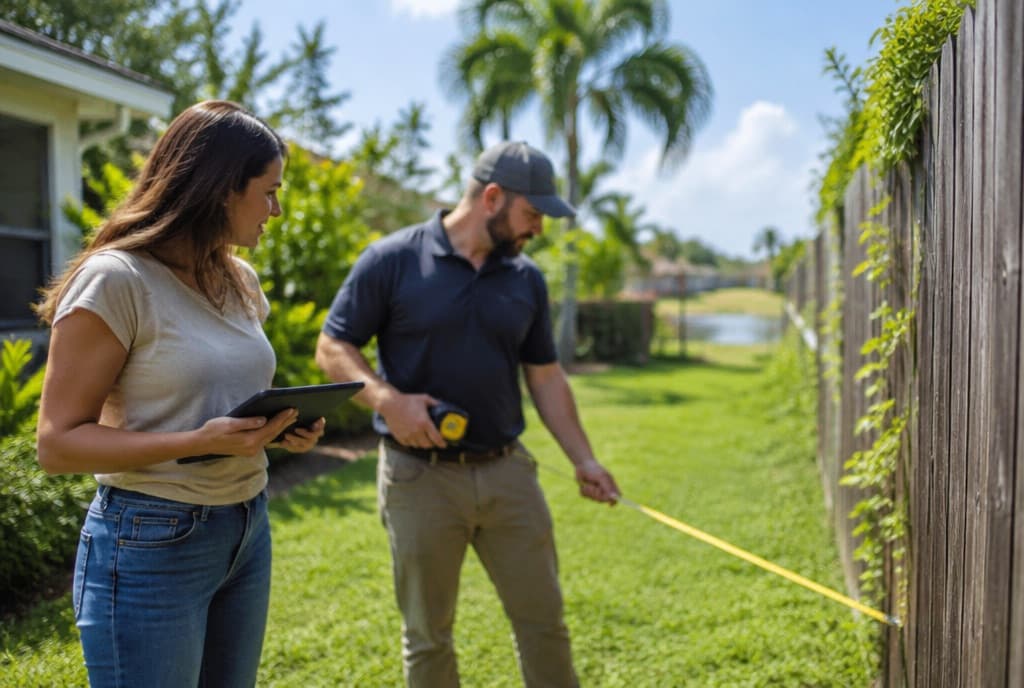 Bayline estimator measuring a fence line with a homeowner